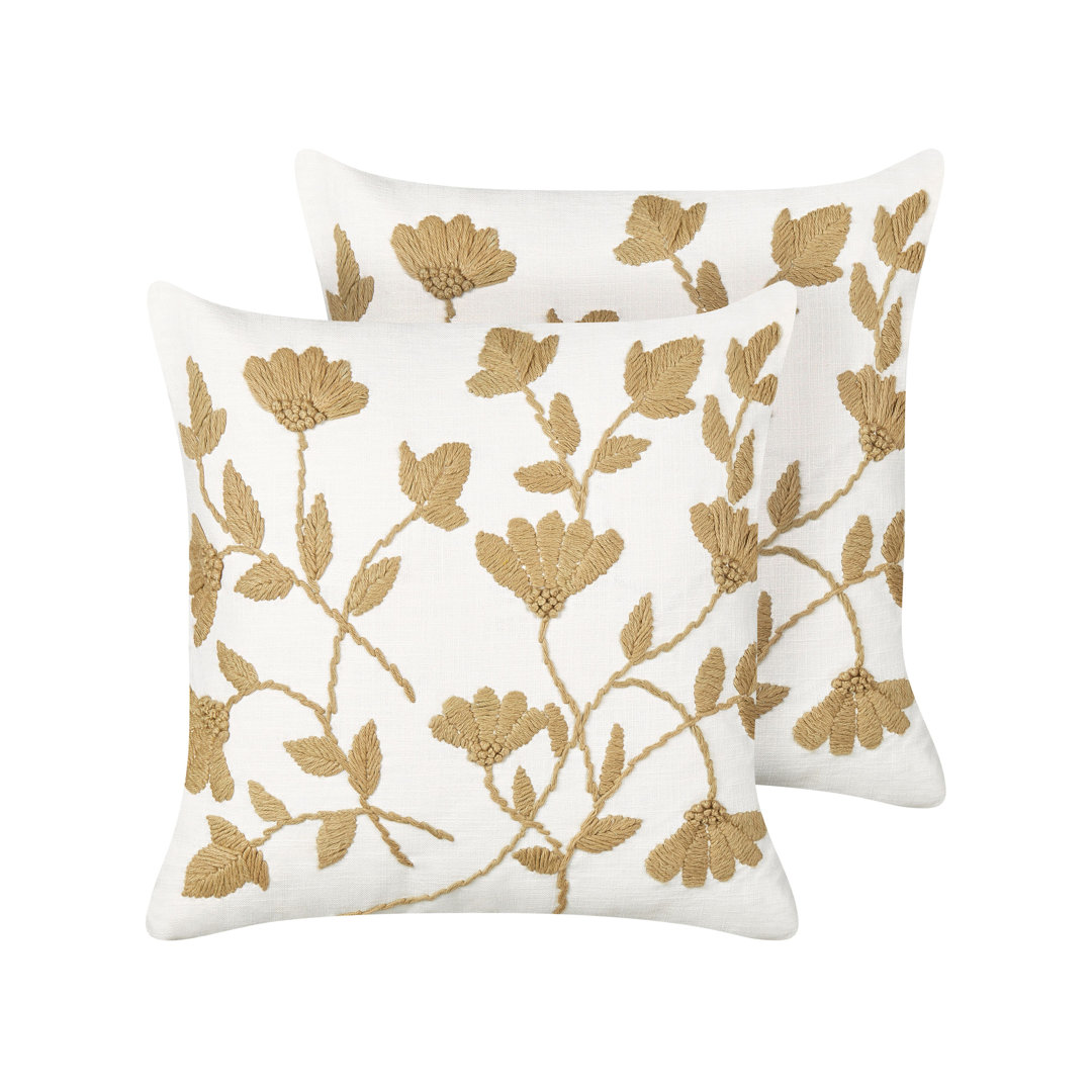 Decker Floral White Square Throw Cushion With Filling