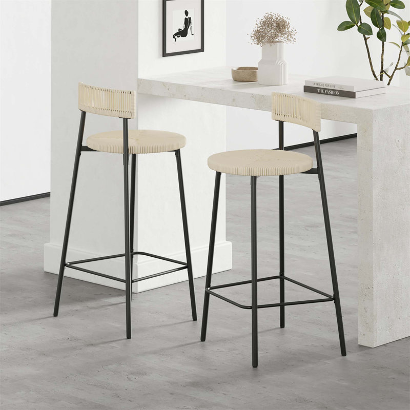 Ensemble de 2 tabourets de bar Boho en corde de papier tissés à la main, confortables et élégants