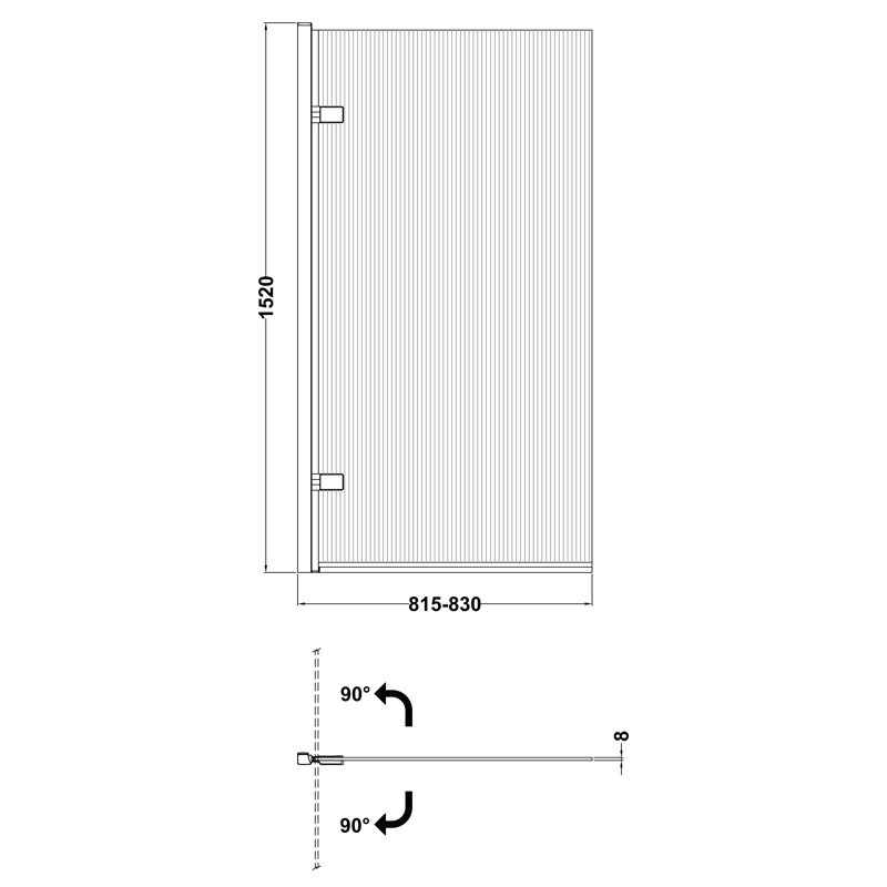 nuie 800mm Brushed Brass Fluted Hinged Bath Screen