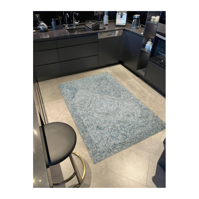 Tapis tissé à motif de nœuds dans des tons verts, Tapis de couloir 3 pi 4 po x 9 pi 11 po