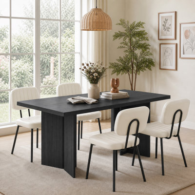Amiin 5-Piece Rectangular Dining Table Set, Fixed Wood Grain Dining Table (1.6M / 1.8M) With Upholstered Dining Chairs, Modern Farmhouse Dinette Set For Dining Room Kitchen