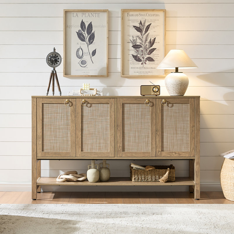 Buffet polyvalent avec 4 portes et 1 tablette ouverte Pomodoro Boho, Carbone cerise
