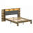 Platform Bed with Storage and Linen Headboard with Bookcase Shelves