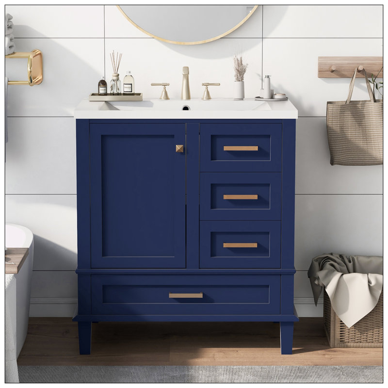 Meuble-lavabo 30 po, Bleu, Or