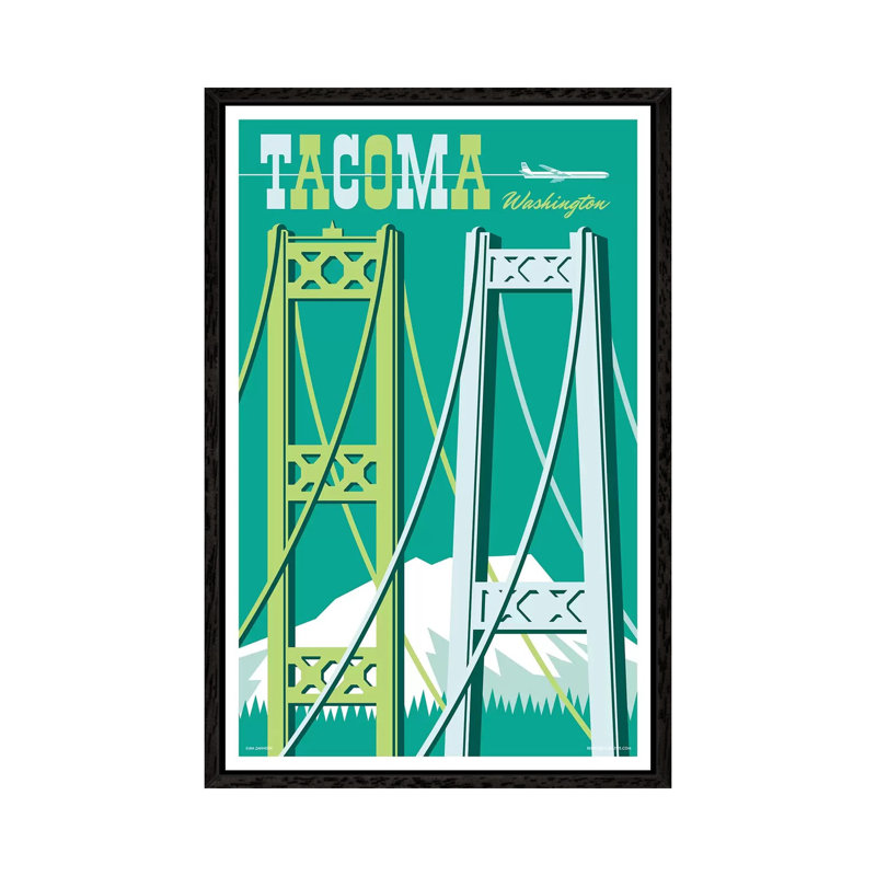 Tacoma Bridges Travel I by Jim Zahniser - Print on Canvas, 66.04cm H x 45.72cm W x 3.81cm D, Black Framed