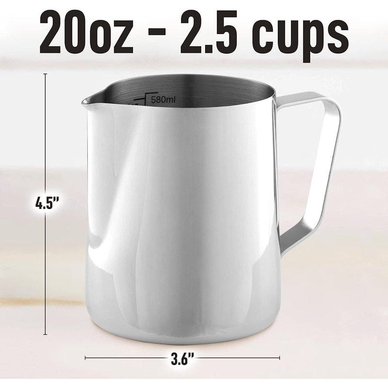 20 oz Silver Stainless Steel Milk Frothing Pitcher