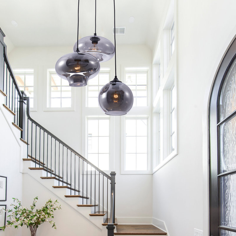 Luminaire suspendu en grappe 3 lumières avec globes en verre fumé Keymiah