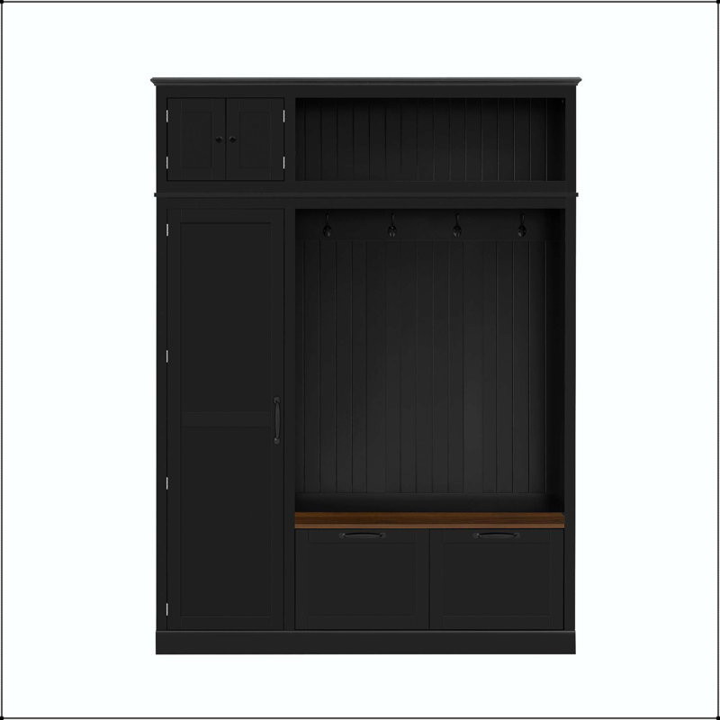 Arbre d'entrée 3 en 1 avec armoire suspendue, 3 tablettes latérales réglables et 4 crochets, Black