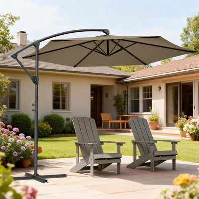 Parasol de patio décalé en porte-à-faux 10 'avec poignée pliable, parapluie extérieur toutes saisons pour terrasse