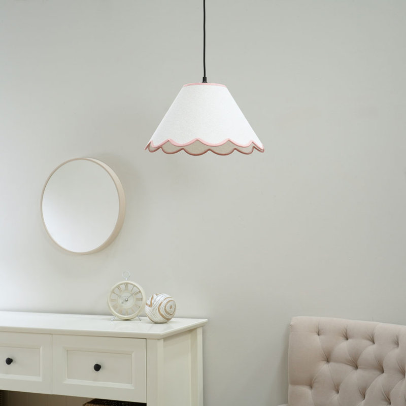 Florie Linen Blend Tapered Pendant Shade ( Clip On ), Cream/Pink, 22cm H x 41cm W x 41cm D