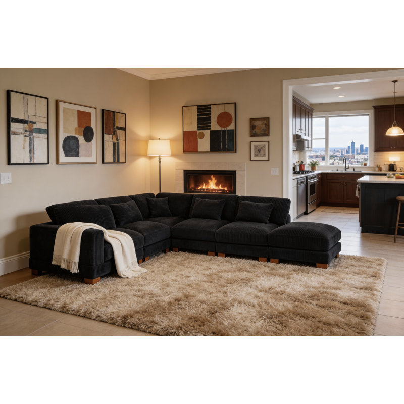 Moonwallow Modular Sectional, Black Corduroy