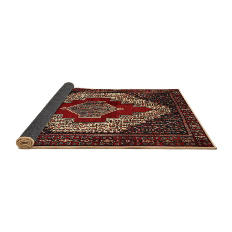 Tapis traditionnel rouge / crème, Rond 4 pi