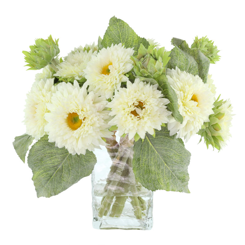 Arrangement d'automne tournesol dans un vase ondulé en verre, H 16 po x l 16 po x P 16 po