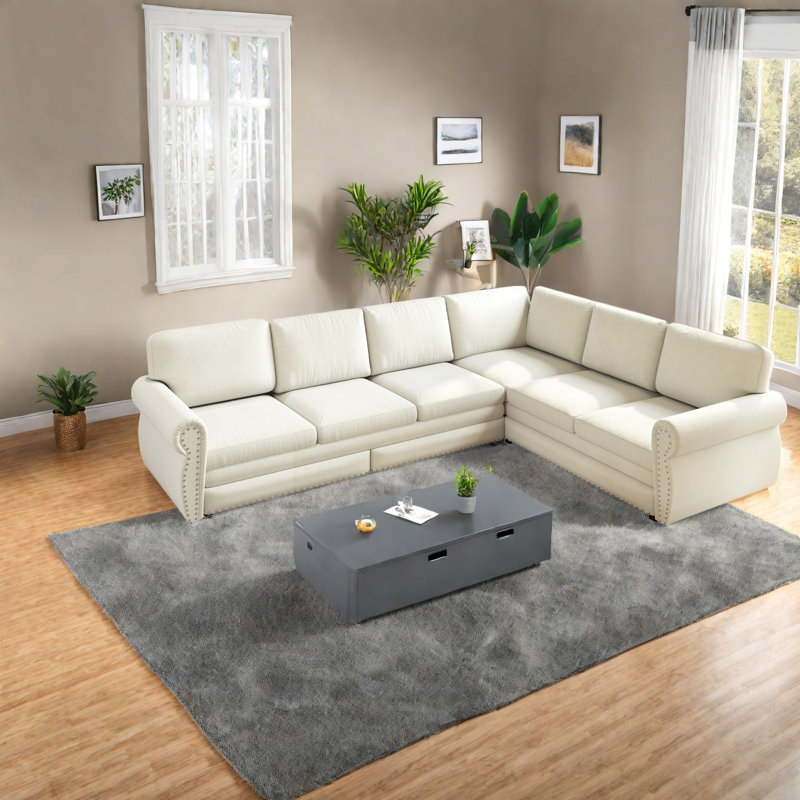 Canapé d'angle à compression, lit gigogne en chenille de 3 m, canapé moderne en forme de L, Beige