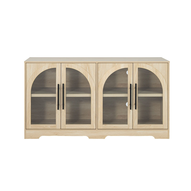 Console 1 pièce Poignées en métal au fini naturel avec tablettes réglables de style rustique