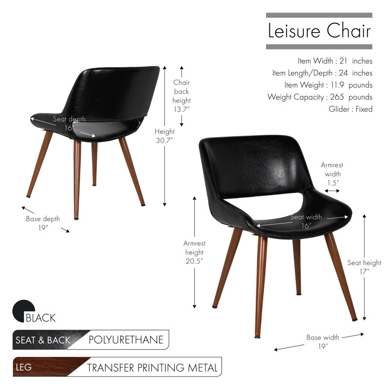 Shane Faux Leather Mid-Century Dining Chair, Black