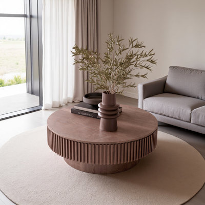 Table basse 39,37 po ronde avec rangement Table d'appoint moderne en placage de bois massif