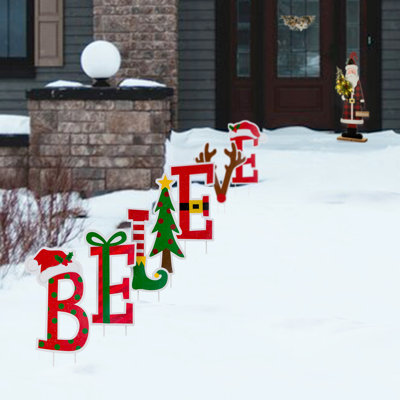 23"H 7-Piece BELIEVE Christmas Yard Stake or Wall Decor Set