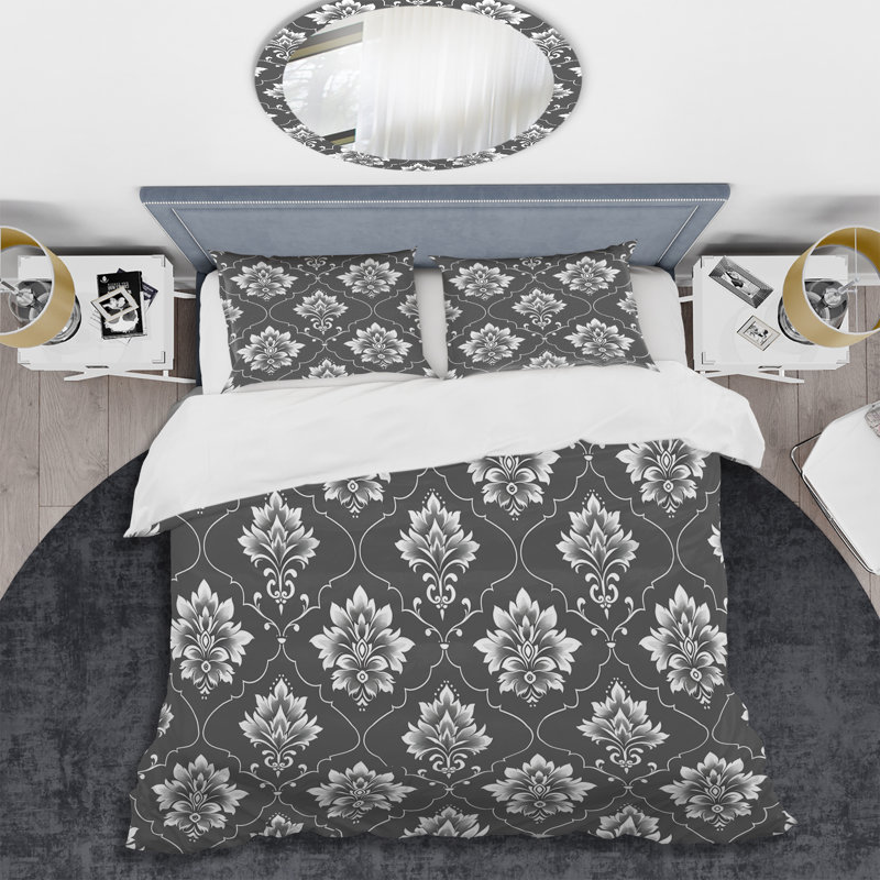 Ensemble de housse de couette transitionnel gris foncé quadrilobe Glam II, Housse de couette très grand et 2 très grandes t