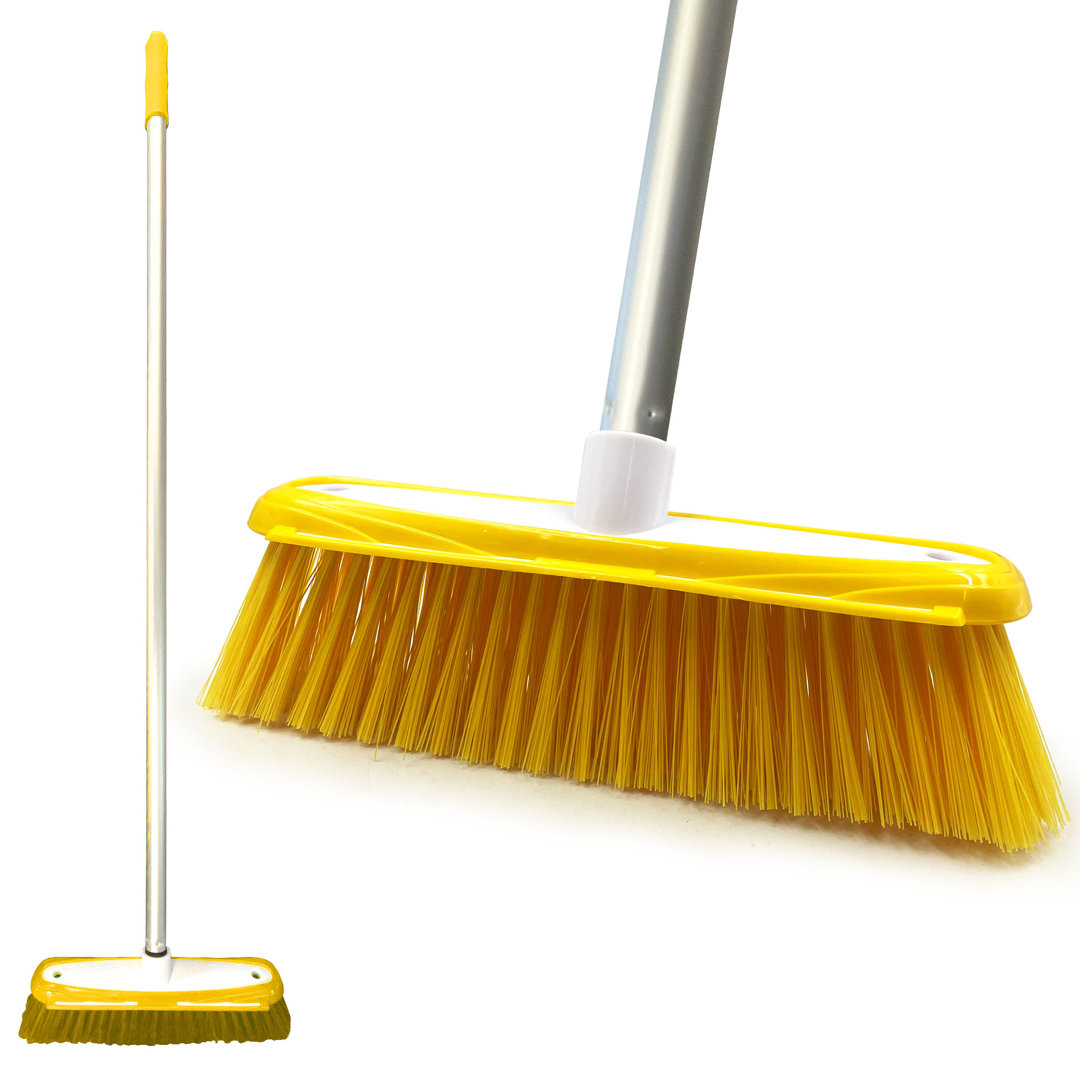 Colour-Coded Soft Broom Indoor Sweeping Broom with Stainless Steel Handle and Built-In Scraper, Sweeping Brush Indoor with Long Handle for Domestic and Commercial Use (Red) - Image 3