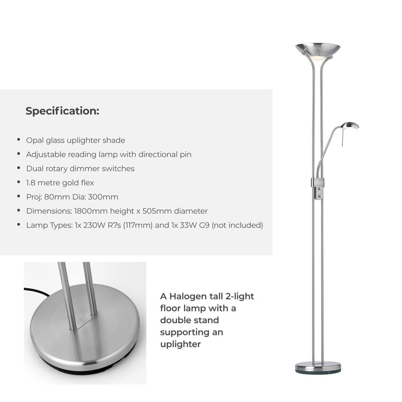 Cerdic 180cm Torchiere Floor Lamp, Silver