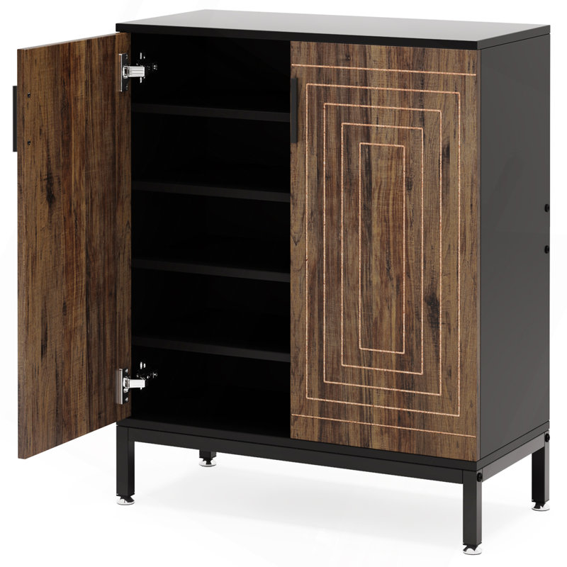 Rangement pour chaussures 31,5 po avec portes et 5 niveaux, Brun / Noir