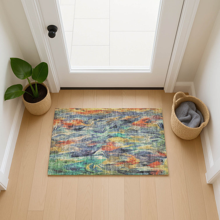 Machine Washable Indoor/Outdoor Huseby ACN2269 Abstract Rug