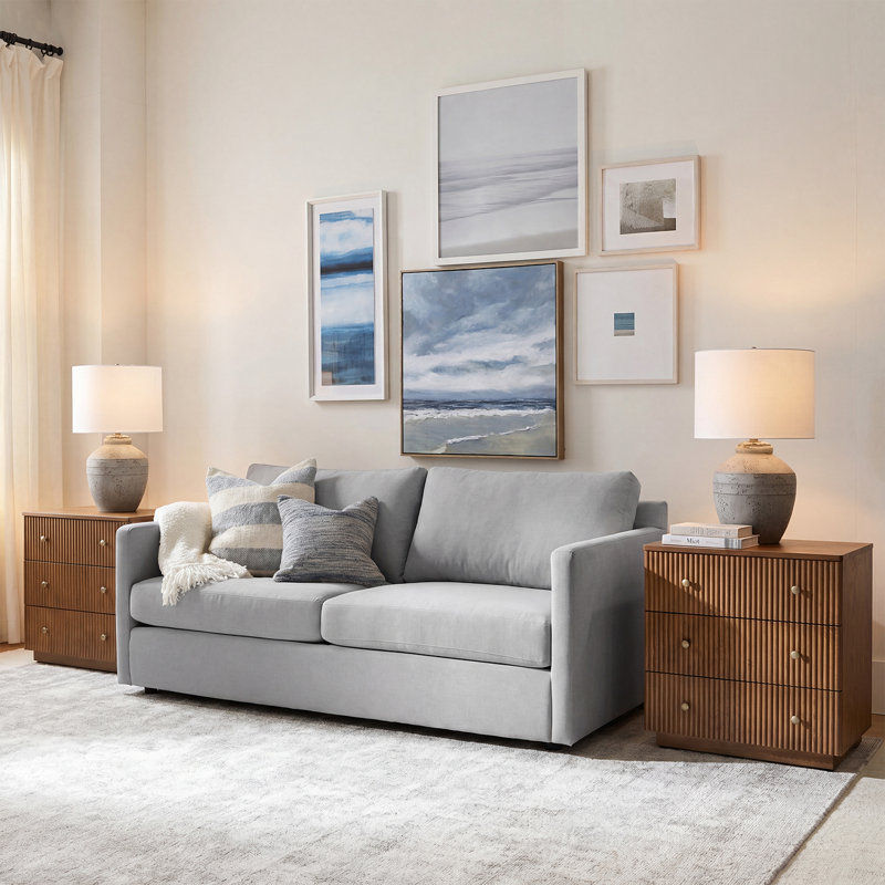 Kaybri 26''W Modern 3-Drawer Fully Assembled Fluted End Table with Solid Wood and Charging Station, Walnut