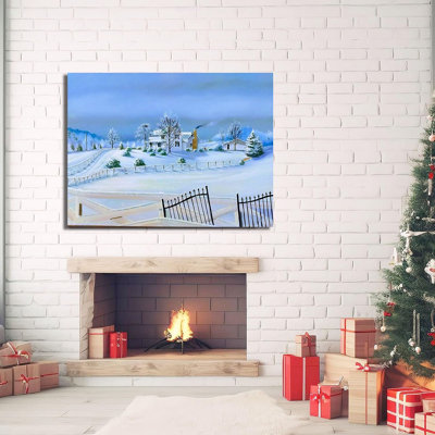 Christmas Winter Landscape Countryside House Nestled in Snowy Mountains Farmhouse Canvas Wall Art Rustic Wall Decorations for Living Room Bathroom Bedroom Kitchen 12x16 inch