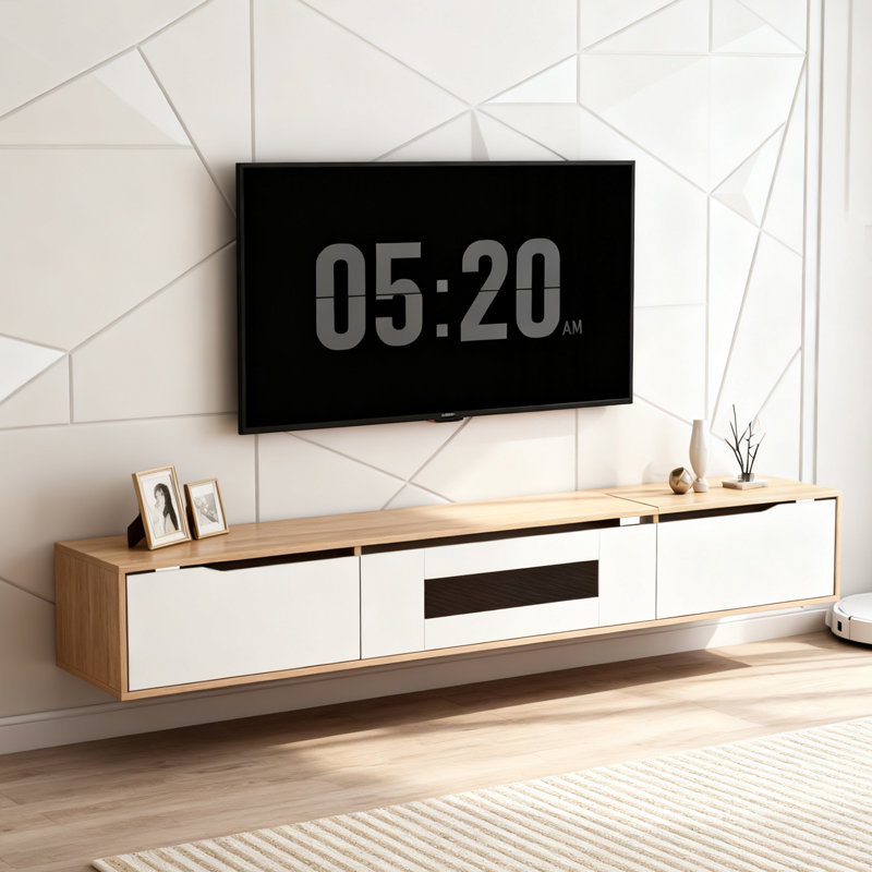 Meuble télé avec surface ultrabrillante, Naturel / Blanc
