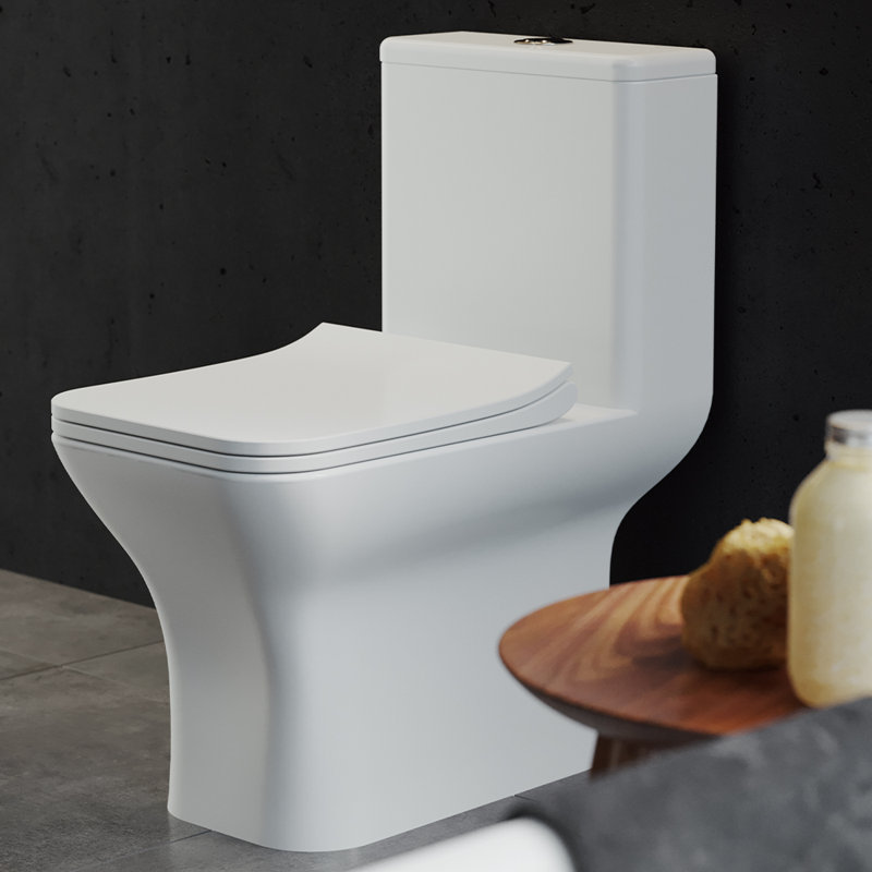 Toilette carrée une pièce à double chasse 1,1 / 1,6 gallon Carre, Blanc brillant