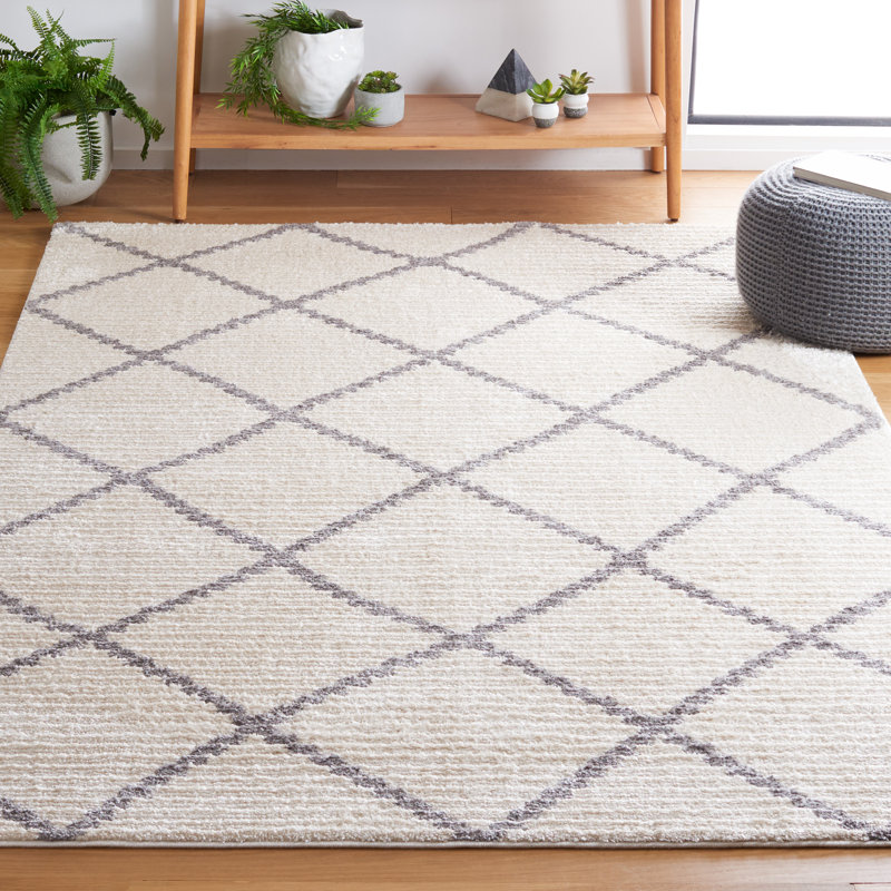 Anaissa Geometric Power Loomed Polyester Area Rug in Beige/Gray, Rectangle 8' x 10'