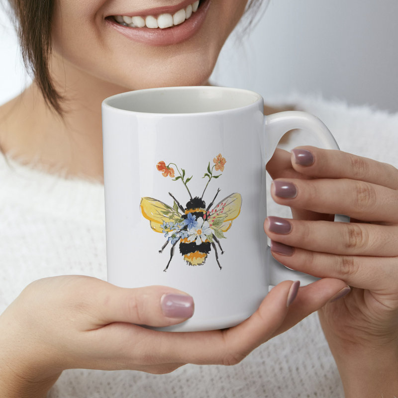 Floral Bee 15 oz. Tasse décorative en céramique