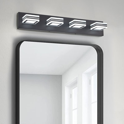 Luminaire de salle de bain 26 po avec 4 lumières DEL noires modernes pour salle de bain et miroir
