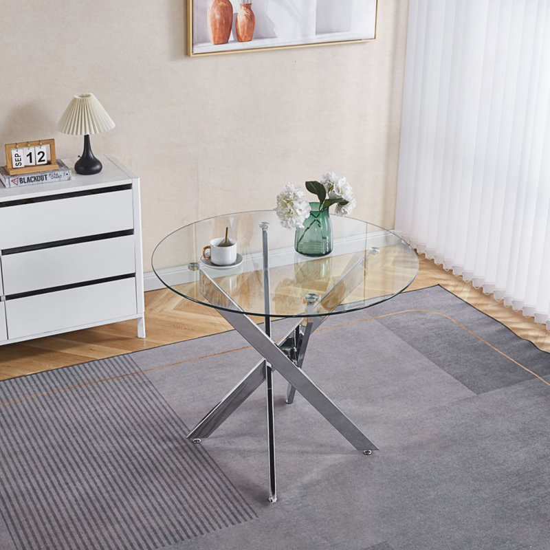 Table de salle à manger avec pieds croisés, table de cuisine moderne, Chrome