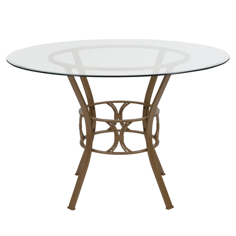 Hardrick 42'' Round Glass Dining Table with Crescent Style Metal Frame, 29.5" H x 45" W x 45" D, Gold