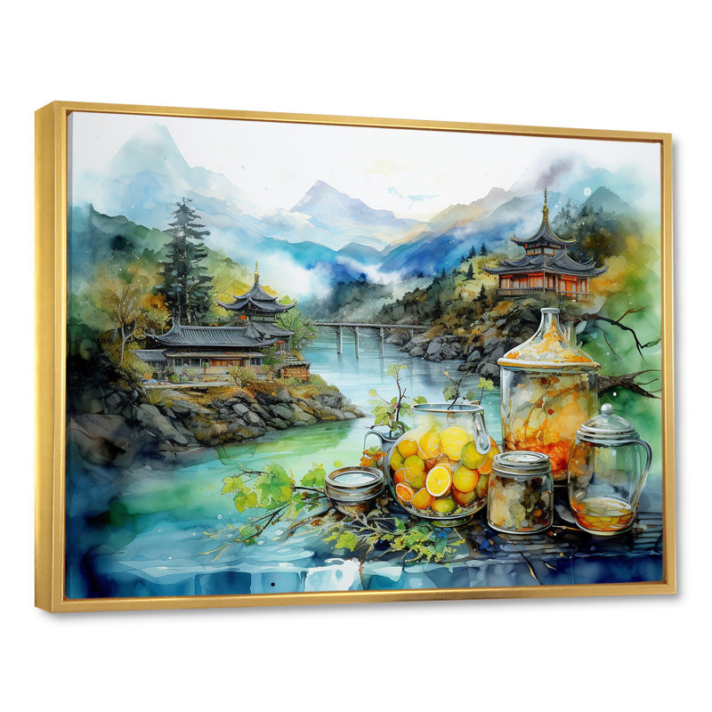 Impression sur toile, Japon, Cadre flottant doré, H 16 po x l 32 po x P 1 po