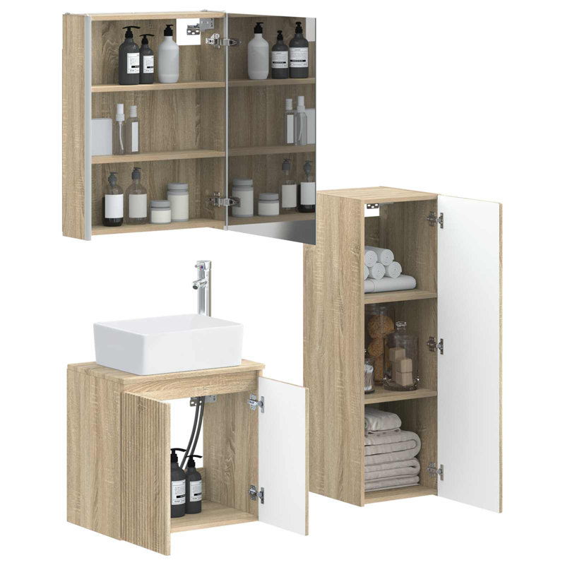 Vanity & Mirror Set, Light Wood