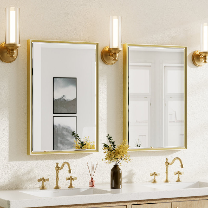 Miroir de salle de bain mural Lohoski, Or, 36 po x 24 po