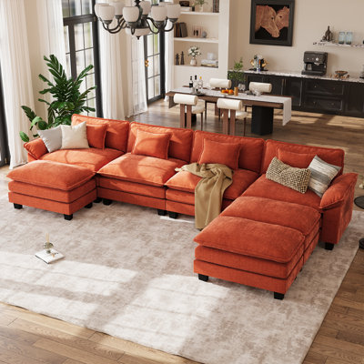 Canapé modulaire en forme de U de 154 po Brazell, canapé en nuage avec trois repose-pieds et coussins amovibles