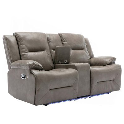 2 Seater Home Theater Recliner Manual Recliner Chair With A Led Light Strip Two Cup Holders And A Storage Box For Living Room,Bedroom