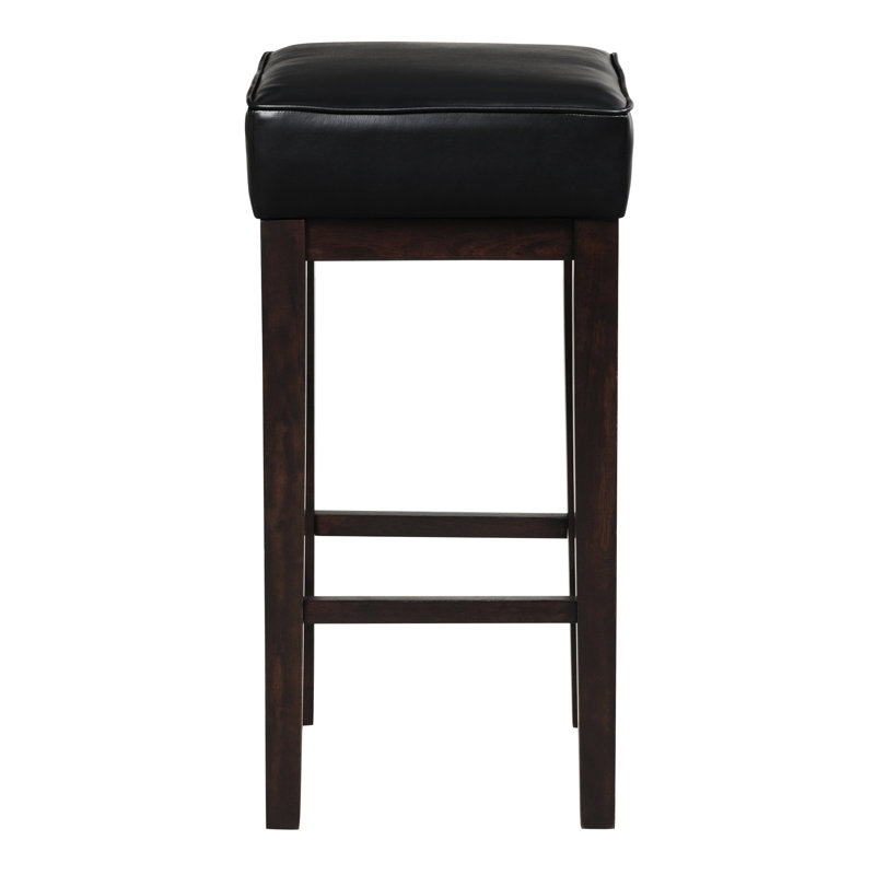 Chaises de pub de 29 po de hauteur (2), similicuir noir, structure en bois massif fini, tabourets de salle à manger transitionnels de 29 po, siège en cuir