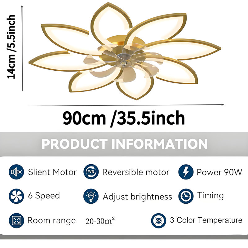 Falana 35" 7 - Blade Dimmable LED Flush Mount Ceiling Fan with Remote Control and APP, Gold