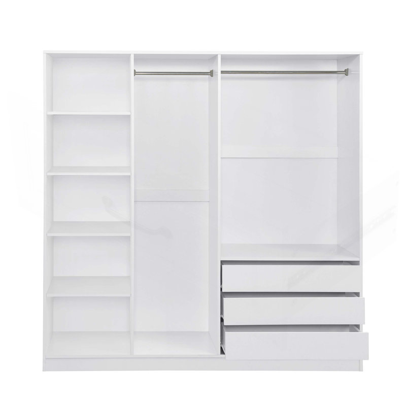 Armoire de rangement en bois pour chambre à coucher avec tablettes et 3 tiroirs, Blanc