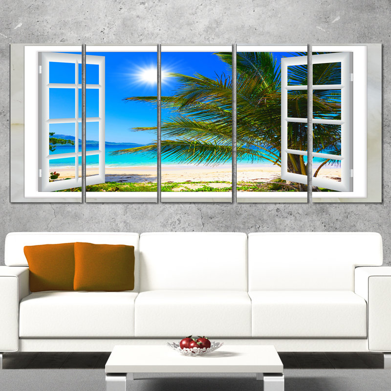 «Window Open to Beach with Palm», ensemble de 5 toiles tendues