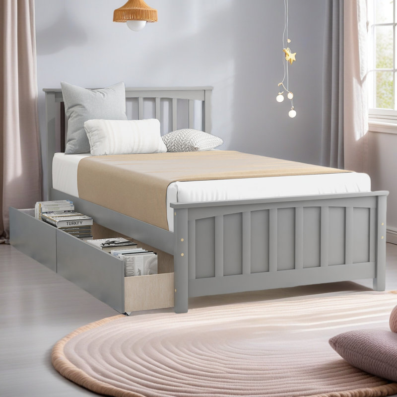 Lit plateforme simple avec deux tiroirs, Gris