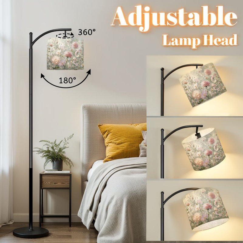 Lampe sur pied à arc avec abat-jour ajustable Aquarelle rétro Airy Garden Blush Roses