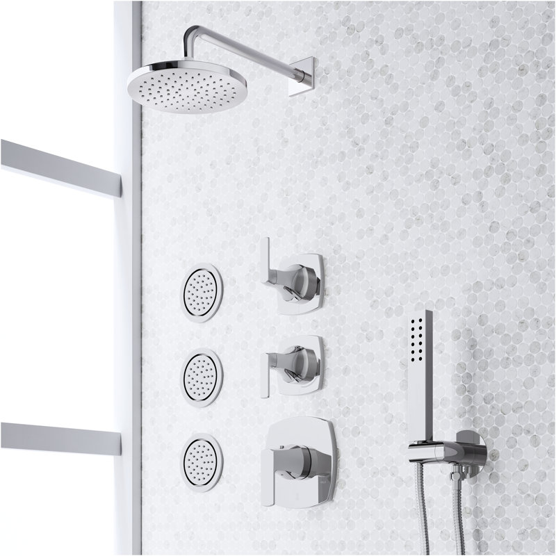 Sefina Thermostatic Shower System with 3 Body Sprays and Hand Shower - Chrome, Chrome