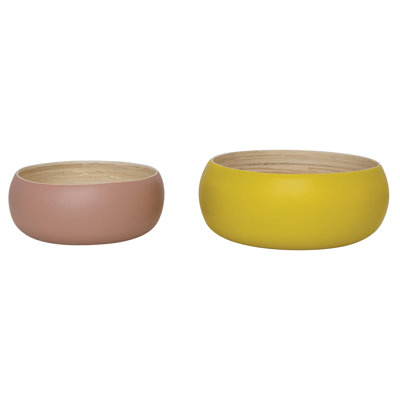 Ensemble de 2 bols ronds en bambou avec finition naturelle