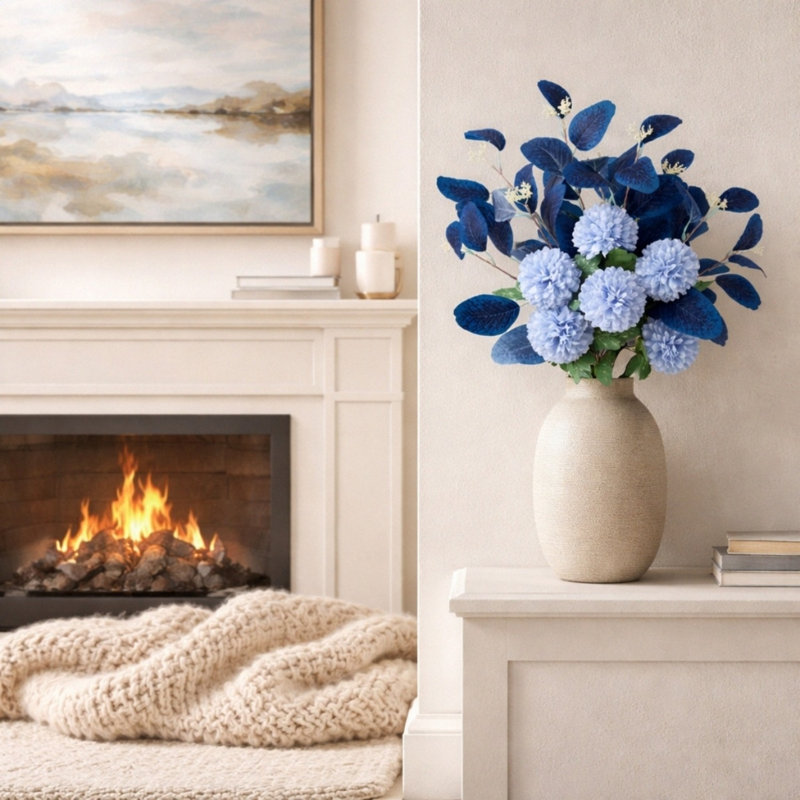 Silk Chrysanthemum Arrangement, Blue/Dark Blue